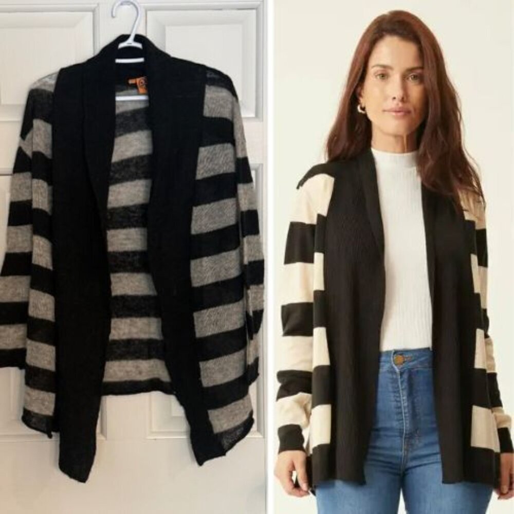Tory Burch Black and Gray Open Front Shawl Collar Cardigan Size XS 25138